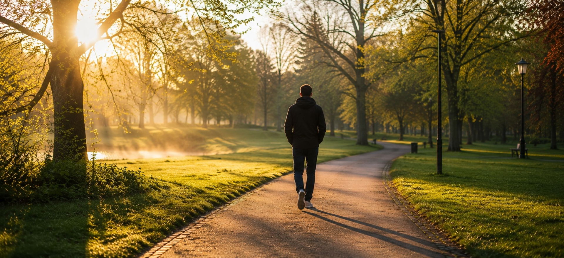 Man loopt buiten in het park