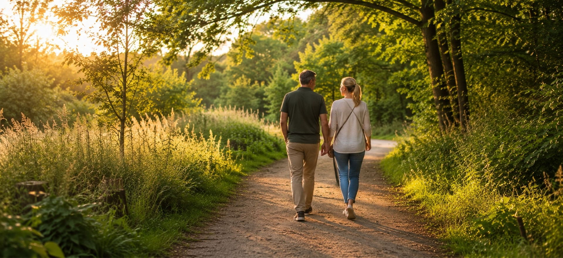 Twee mensen wandelen naast elkaar over een pad