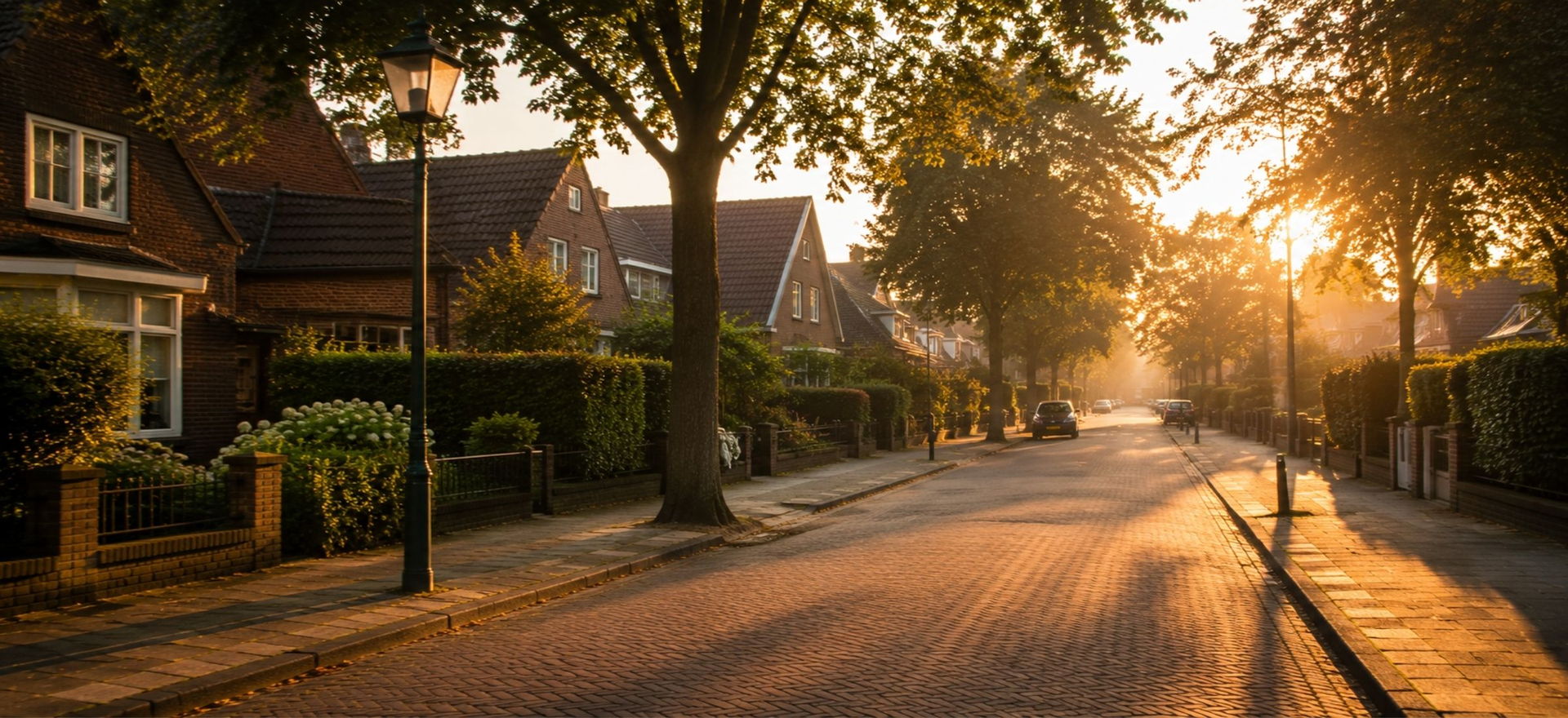 Straat in de vroege ochtend, weinig mensen